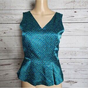 T Tahari Teal Geometric Sleeveless Peplum Blouse Size XS NWT
